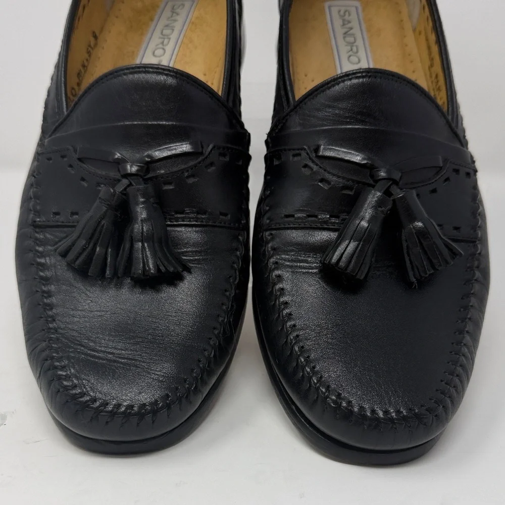Sandro Moscolini Black Leather Quiet Luxury Handcrafted Tassel Loafers Sz 9